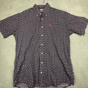 Cincha Men's Short Sleeve Button Down Shirt Geometric Pink Navy Size Medium‎